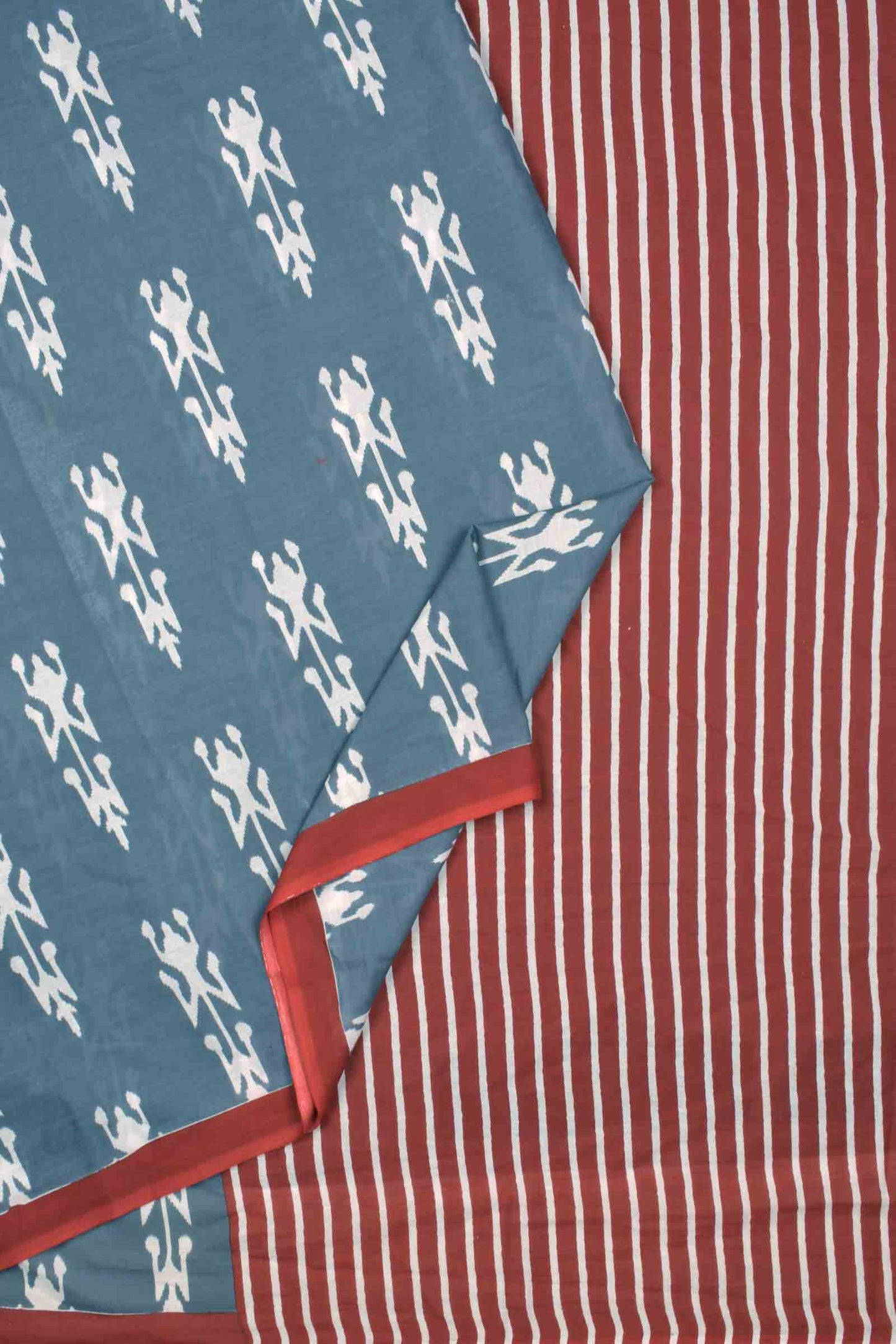 Grey Jaipur Cotton Ikkat Style Printed Contrast Crimson Pallu Saree