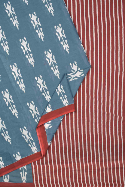 Grey Jaipur Cotton Ikkat Style Printed Contrast Crimson Pallu Saree