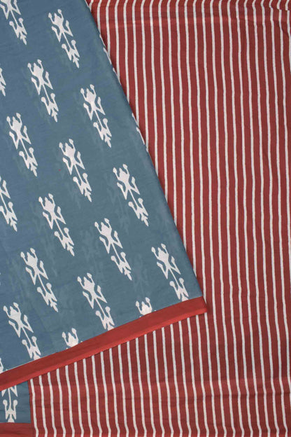 Grey Jaipur Cotton Ikkat Style Printed Contrast Crimson Pallu Saree