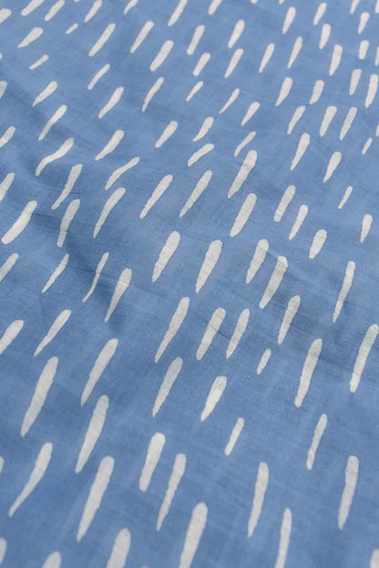 Light Blue Jaipur Cotton Rain Drops Printed Lotus Pallu Saree