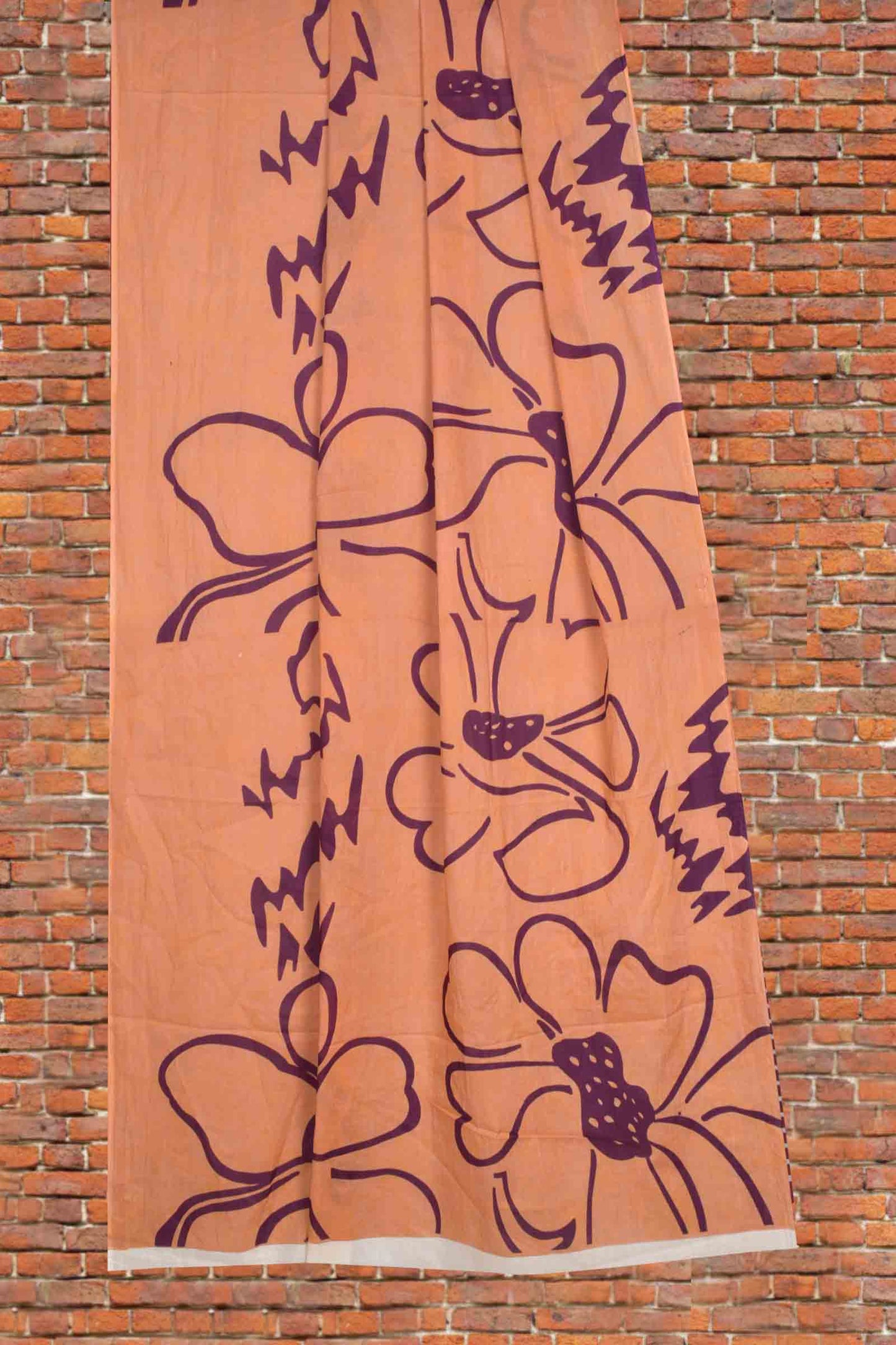 Peach Jaipur Cotton Contrast Floral Art Printed Saree