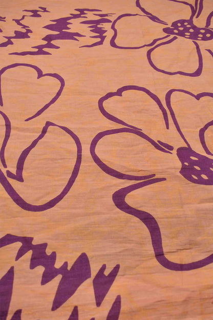 Peach Jaipur Cotton Contrast Floral Art Printed Saree