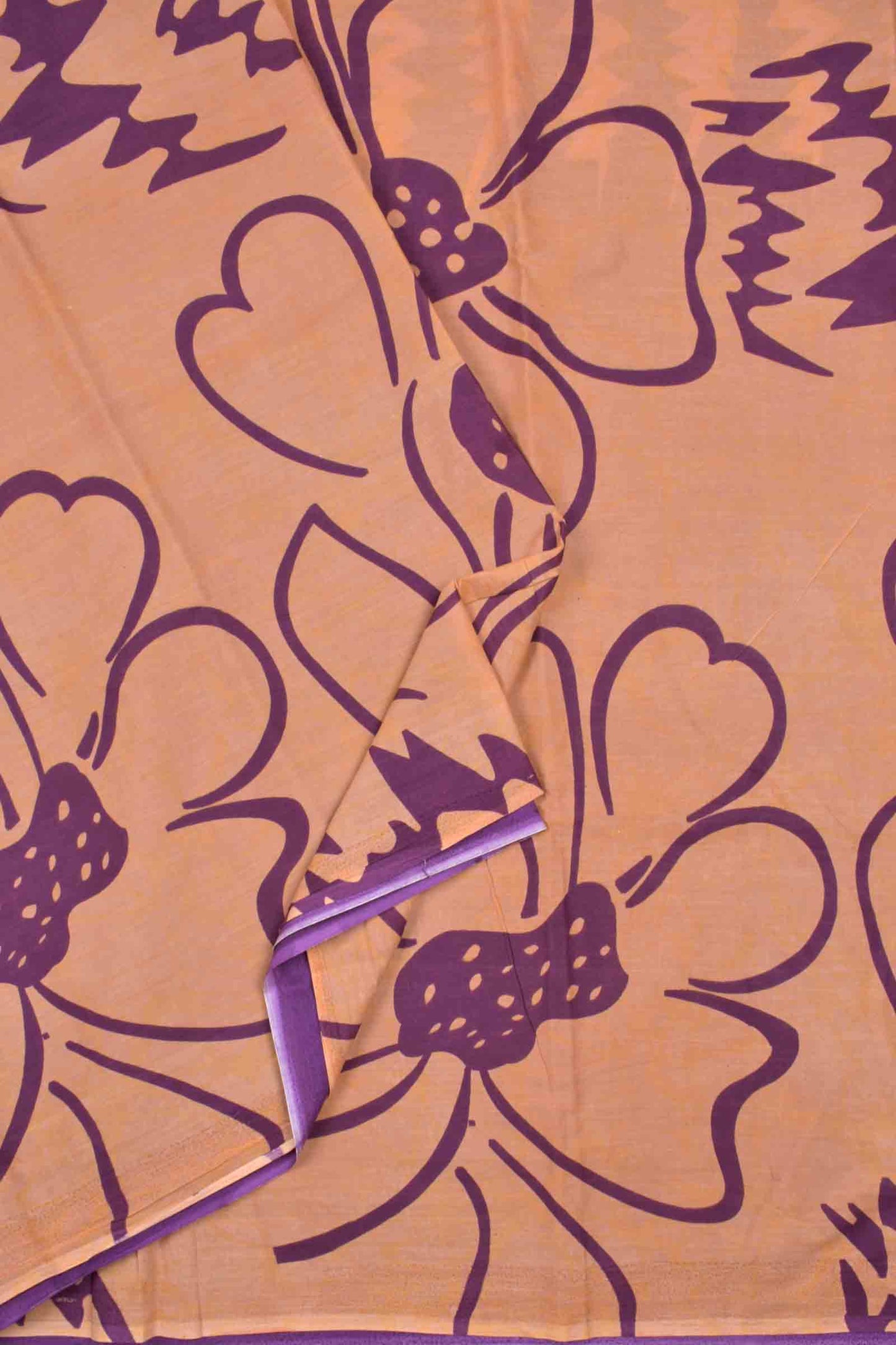 Peach Jaipur Cotton Contrast Floral Art Printed Saree