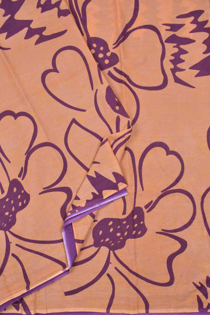 Peach Jaipur Cotton Contrast Floral Art Printed Saree