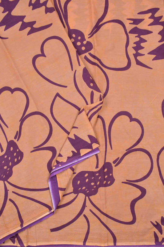 Peach Jaipur Cotton Contrast Floral Art Printed Saree