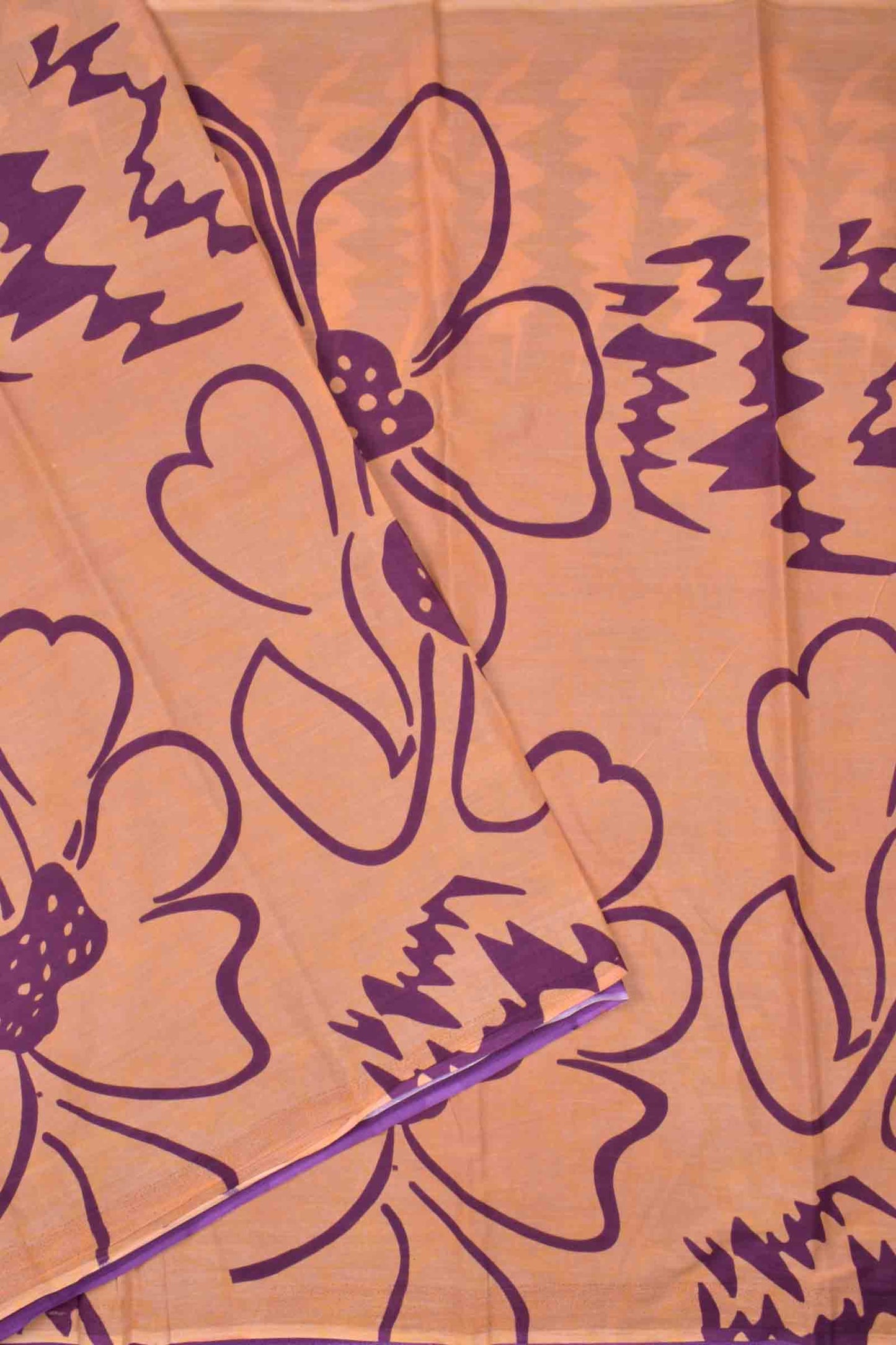 Peach Jaipur Cotton Contrast Floral Art Printed Saree