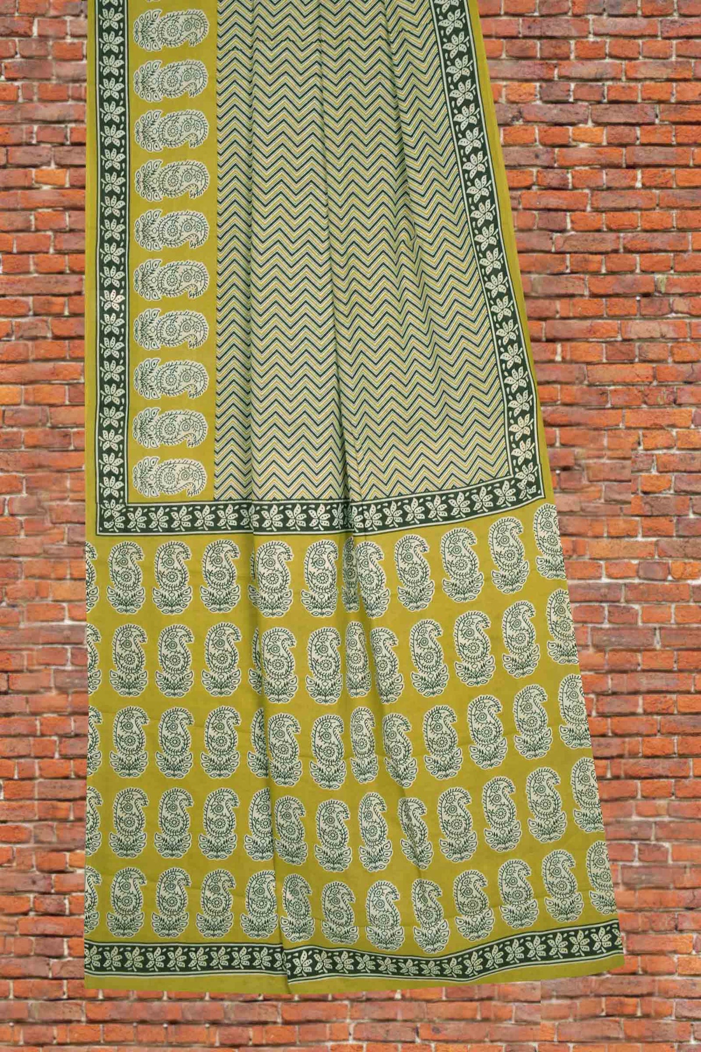 Mustard Yellow Jaipur Cotton Waves Printed Paisely Pallu Saree  MODEL