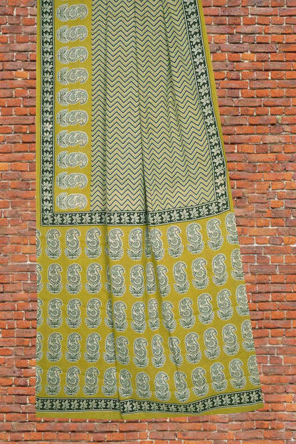 Mustard Yellow Jaipur Cotton Waves Printed Paisely Pallu Saree  MODEL