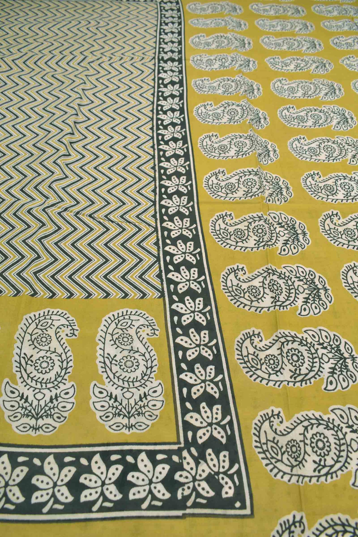 Mustard Yellow Jaipur Cotton Waves Printed Paisely Pallu Saree  MODEL