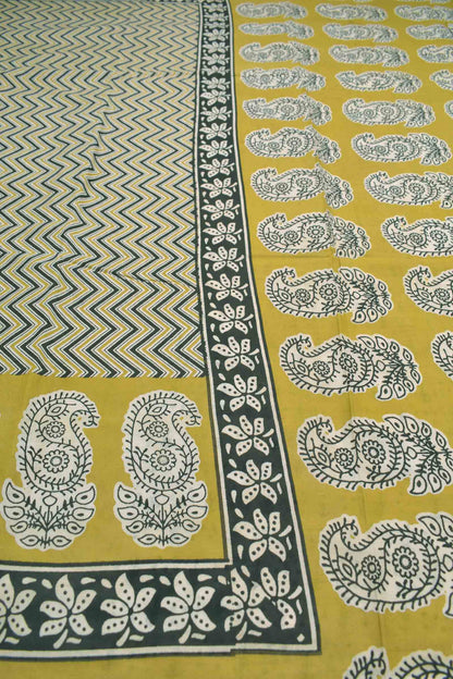 Mustard Yellow Jaipur Cotton Waves Printed Paisely Pallu Saree  MODEL