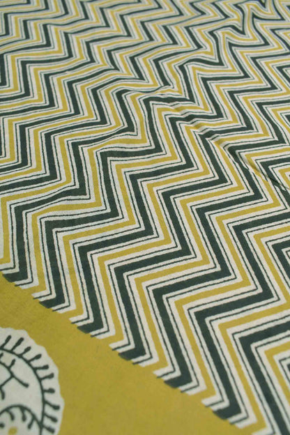 Mustard Yellow Jaipur Cotton Waves Printed Paisely Pallu Saree  MODEL