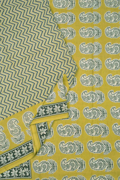 Mustard Yellow Jaipur Cotton Waves Printed Paisely Pallu Saree  MODEL