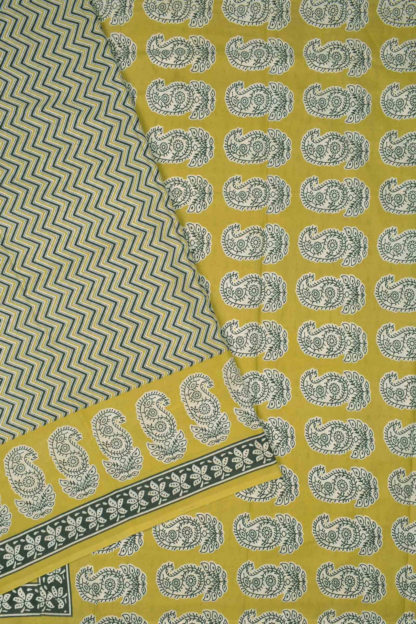 Mustard Yellow Jaipur Cotton Waves Printed Paisely Pallu Saree  MODEL