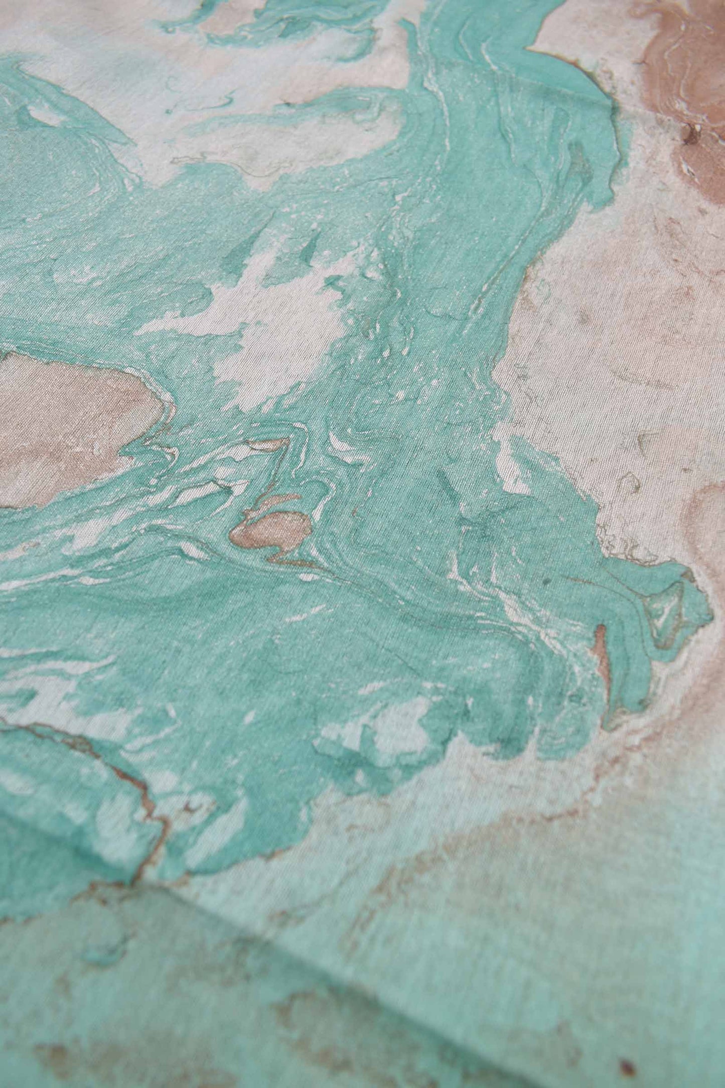 Aquamarine Green Bengal Cotton Batik Style Marble Print Saree