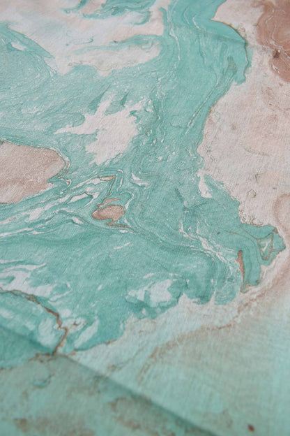 Aquamarine Green Bengal Cotton Batik Style Marble Print Saree