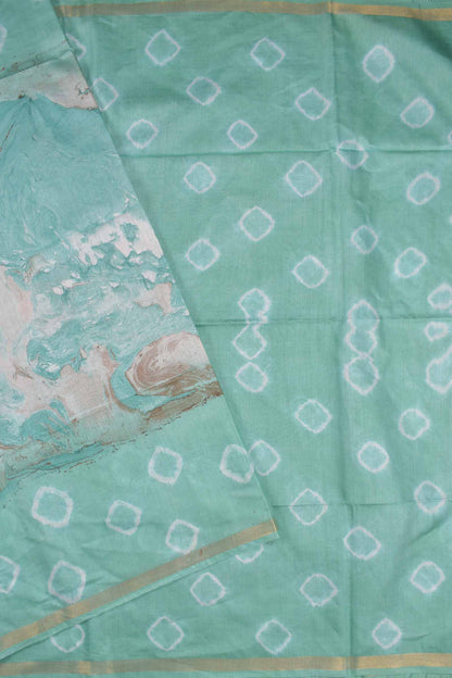 Aquamarine Green Bengal Cotton Batik Style Marble Print Saree
