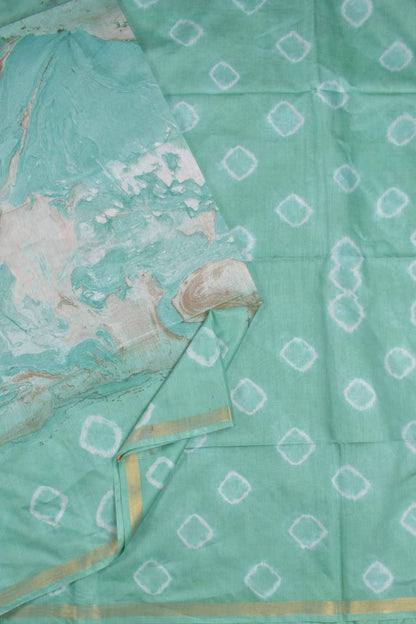 Aquamarine Green Bengal Cotton Batik Style Marble Print Saree