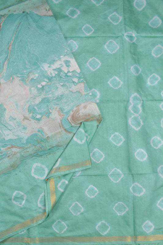 Aquamarine Green Bengal Cotton Batik Style Marble Print Saree