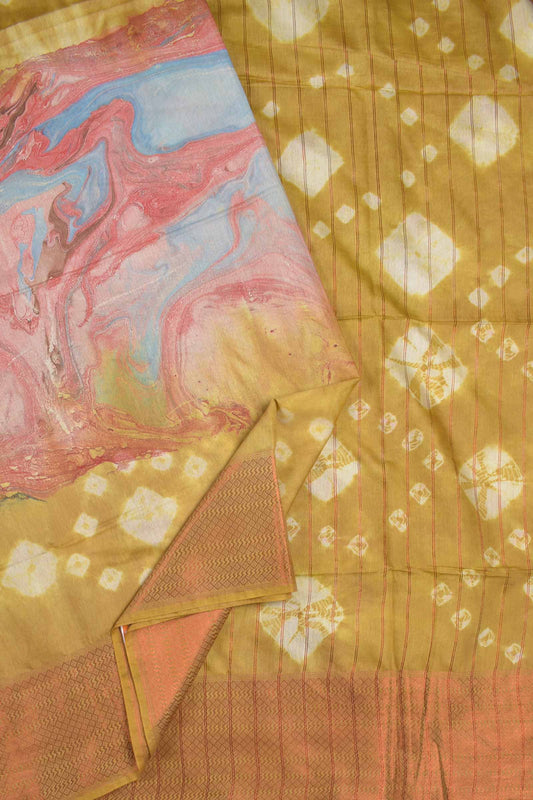 Light Green Bengal Cotton Batik Style Marble Print Saree