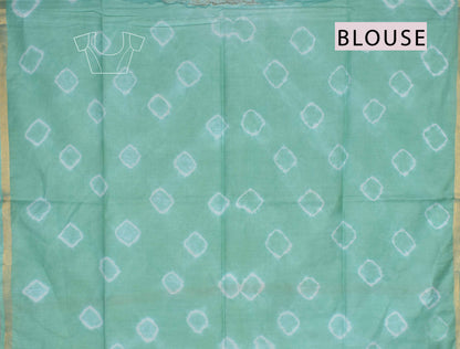Aquamarine Green Bengal Cotton Batik Style Marble Print Saree