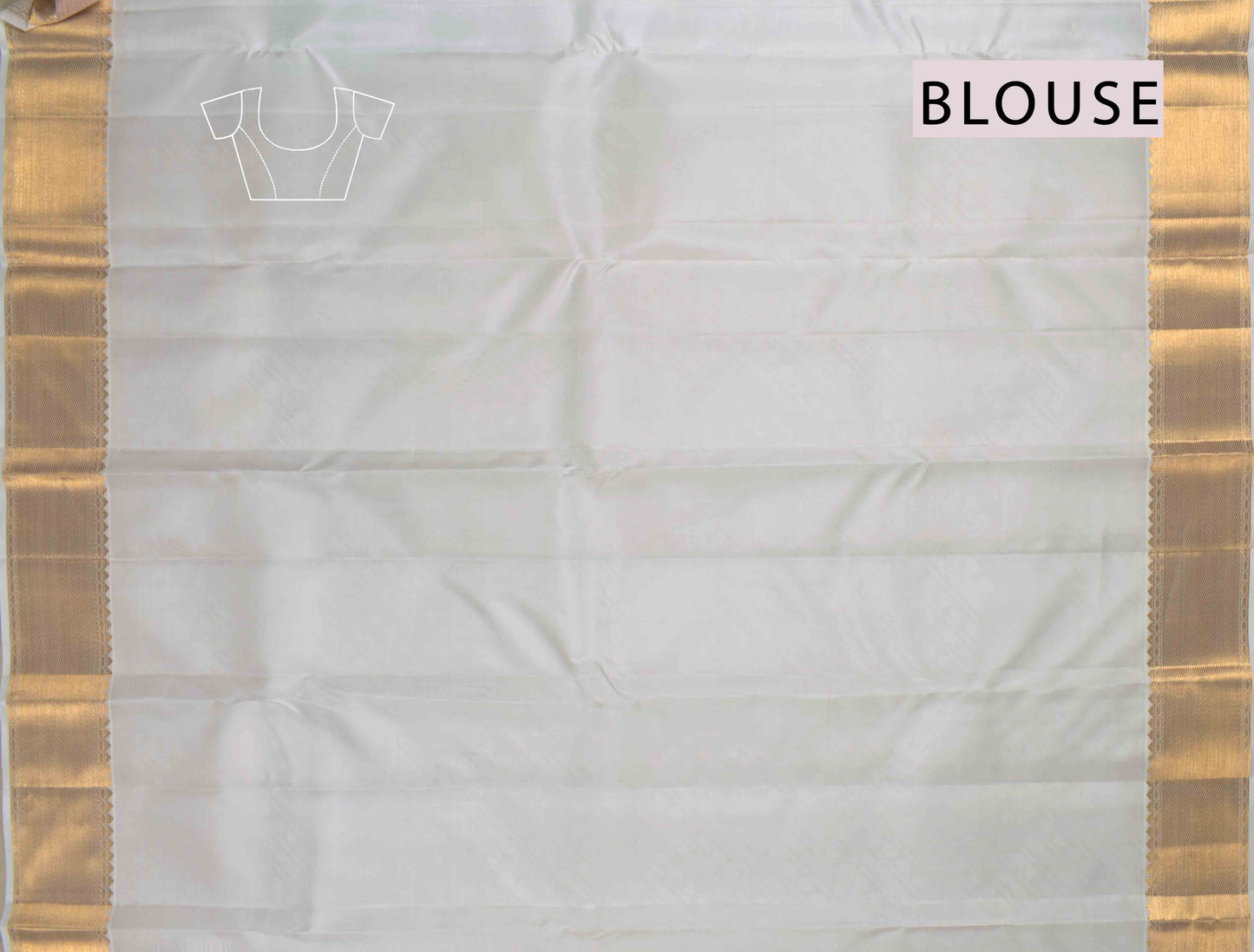 Off White Kanchipuram Bridal Pure Silk Fancy Cross Stripes Golden Zari Border Saree NAA119