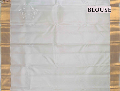Off White Kanchipuram Bridal Pure Silk Fancy Cross Stripes Golden Zari Border Saree NAA119