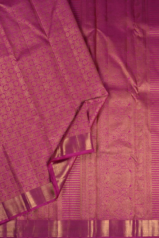 Golden Pink Kanchipuram Bridal Pure Silk Annam Rudraksh Checks Zari Border Saree NAA175