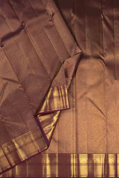 Deep Plum Maroon Kanchipuram Bridal Pure Silk  Mini Intricate Checks Golden Zari Border Saree NAA101