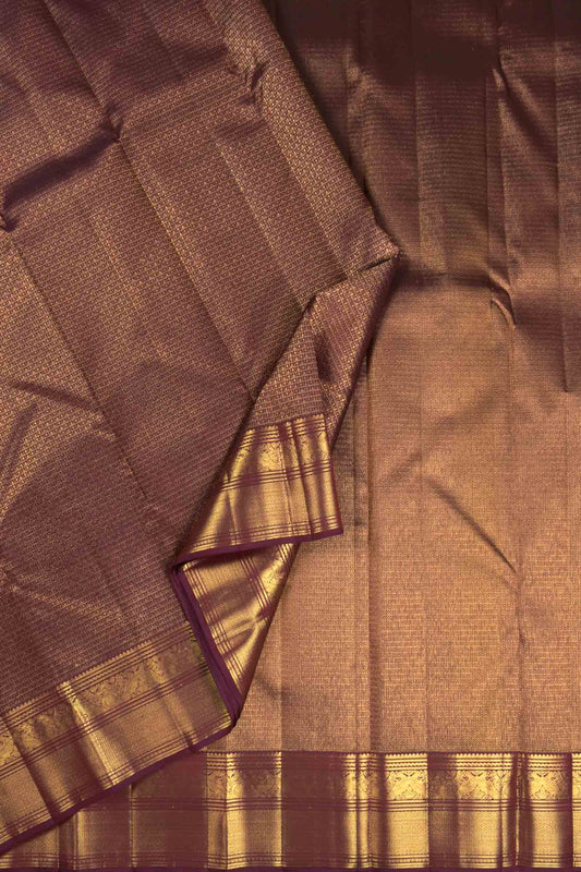 Deep Plum Maroon Kanchipuram Bridal Pure Silk  Mini Intricate Checks Golden Zari Border Saree NAA101