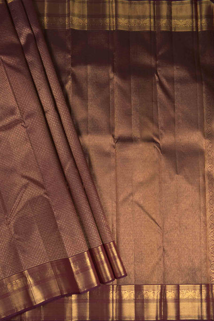 Deep Plum Maroon Kanchipuram Bridal Pure Silk  Mini Intricate Checks Golden Zari Border Saree NAA101