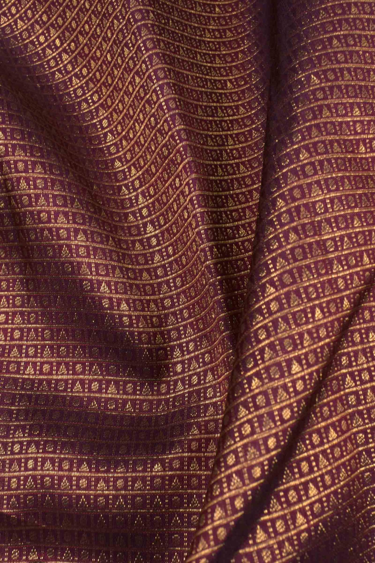 Deep Plum Maroon Kanchipuram Bridal Pure Silk  Mini Intricate Checks Golden Zari Border Saree NAA101