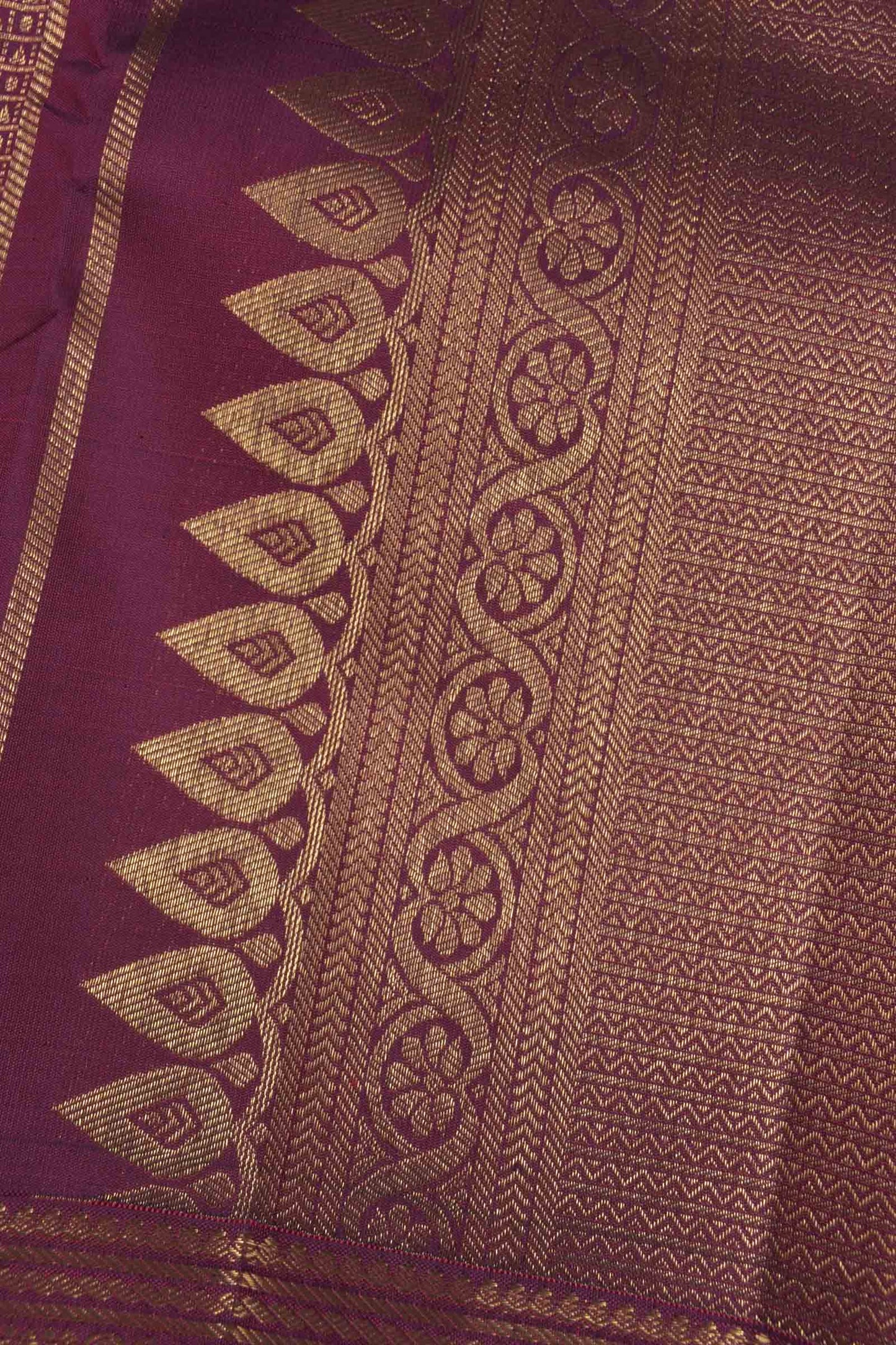 Deep Plum Maroon Kanchipuram Bridal Pure Silk  Mini Intricate Checks Golden Zari Border Saree NAA101