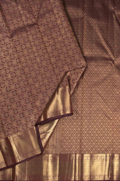 Deep Maroon Kanchipuram Bridal Pure Silk Annam Rudraksh Checks Golden Zari Border Saree