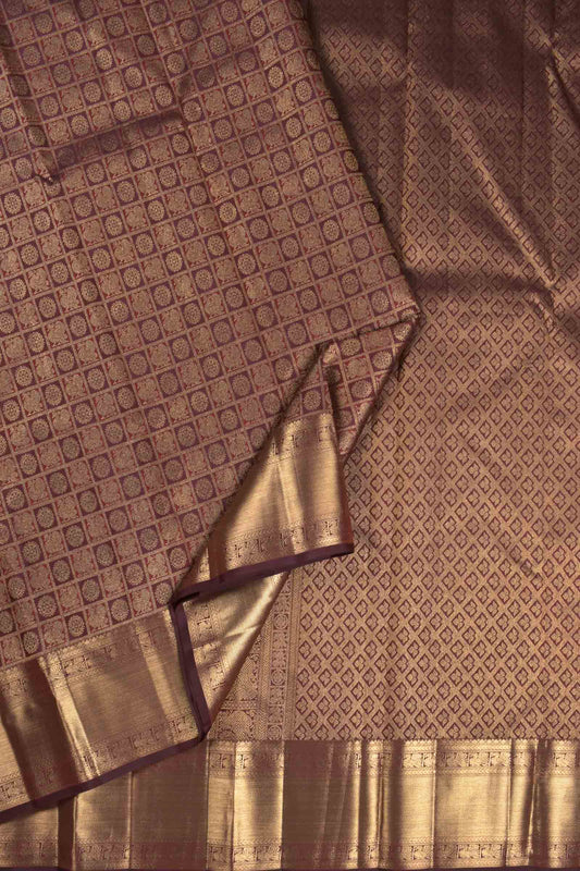 Deep Maroon Kanchipuram Bridal Pure Silk Annam Rudraksh Checks Golden Zari Border Saree