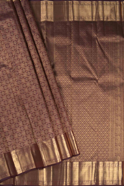 Deep Maroon Kanchipuram Bridal Pure Silk Annam Rudraksh Checks Golden Zari Border Saree