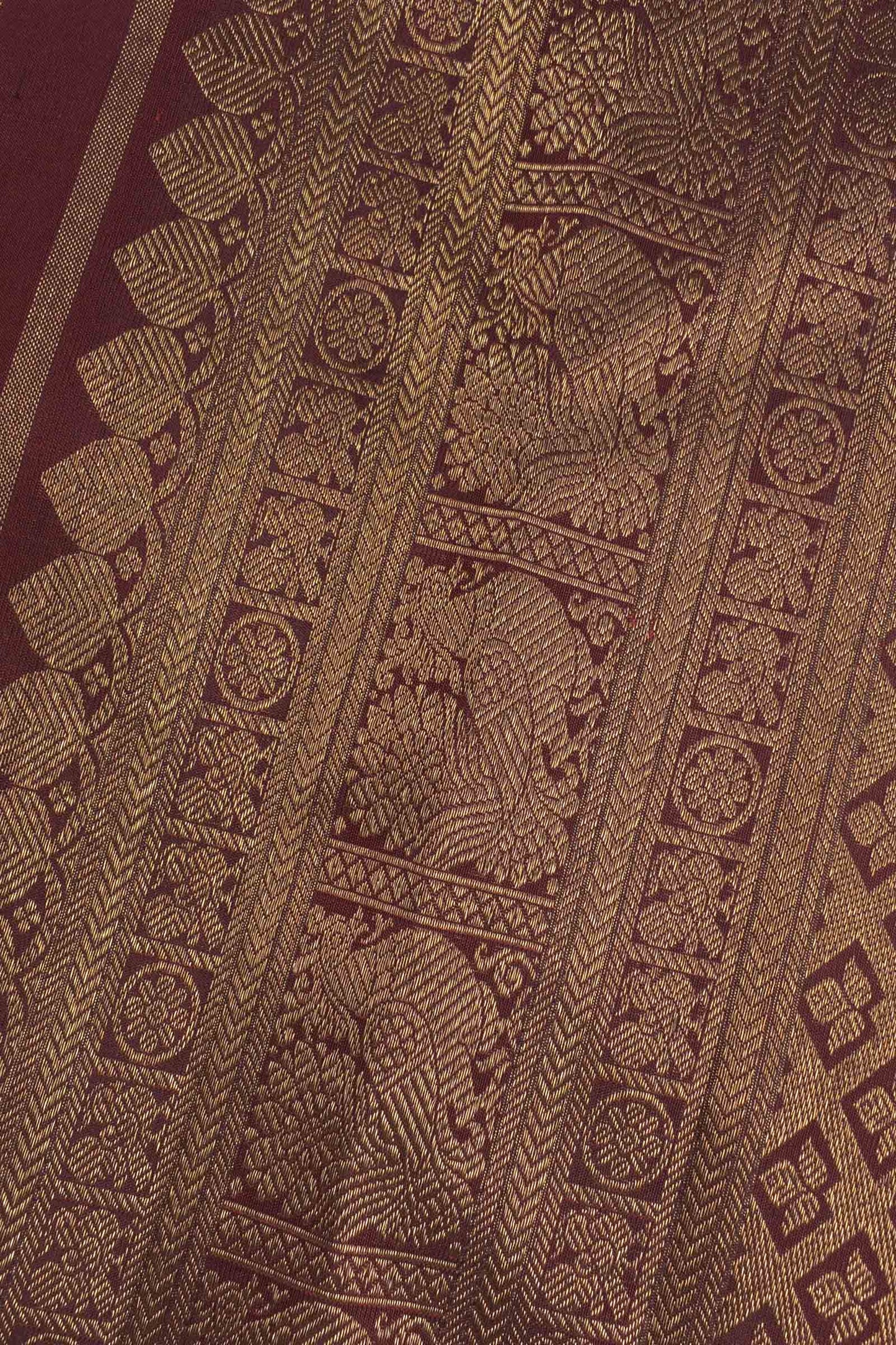 Deep Maroon Kanchipuram Bridal Pure Silk Annam Rudraksh Checks Golden Zari Border Saree