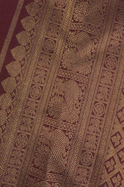 Deep Maroon Kanchipuram Bridal Pure Silk Annam Rudraksh Checks Golden Zari Border Saree
