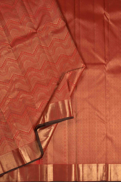 Golden Red Kanchipuram Bridal Pure Silk  Waves Jacquard Golden Zari Border Saree NAA103