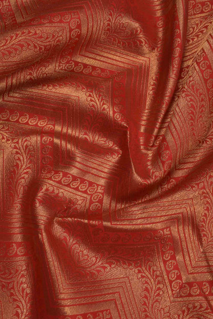 Golden Red Kanchipuram Bridal Pure Silk  Waves Jacquard Golden Zari Border Saree NAA103