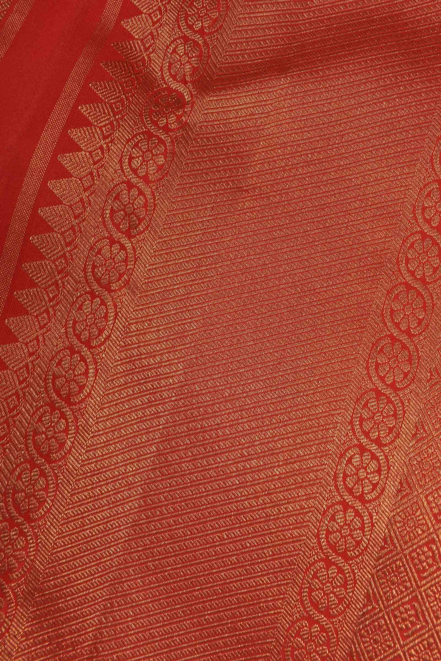 Golden Red Kanchipuram Bridal Pure Silk  Waves Jacquard Golden Zari Border Saree NAA103
