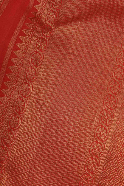 Golden Red Kanchipuram Bridal Pure Silk  Waves Jacquard Golden Zari Border Saree NAA103