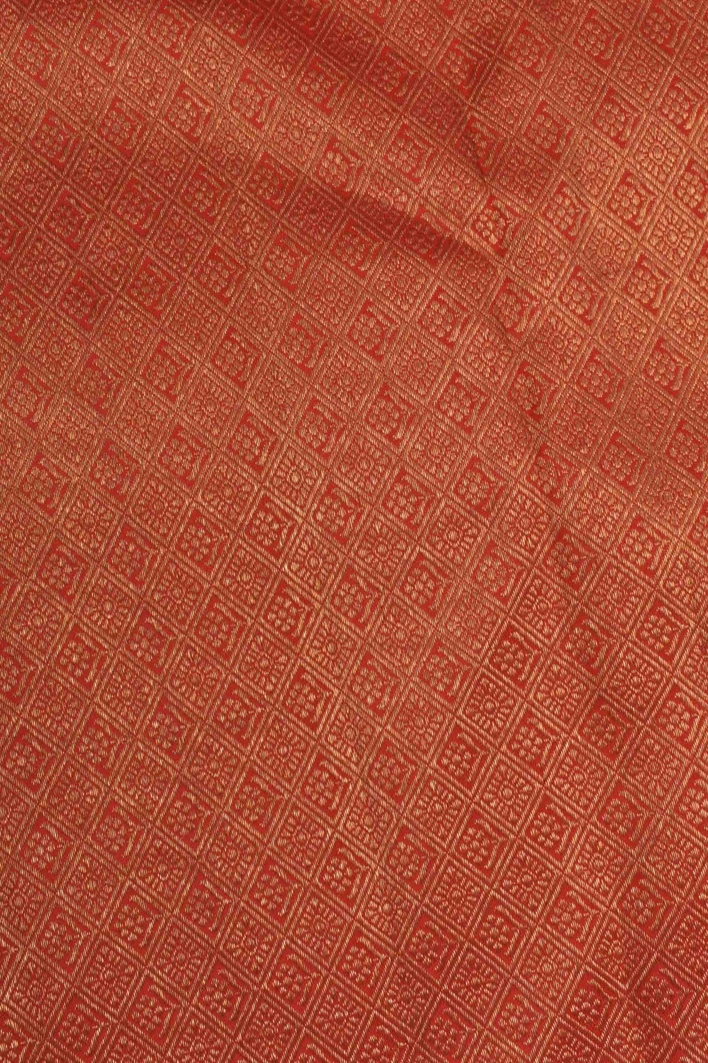 Golden Red Kanchipuram Bridal Pure Silk  Waves Jacquard Golden Zari Border Saree NAA103