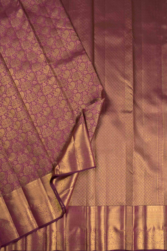 Golden Violet Kanchipuram Bridal Pure Silk Rich Annam Jacquard Golden Zari Border Saree NAA116