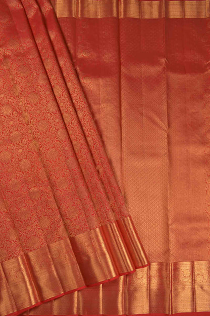 Golden Pure Red Kanchipuram Bridal Pure Silk Intricate Jacquard Golden Border Saree NAA115