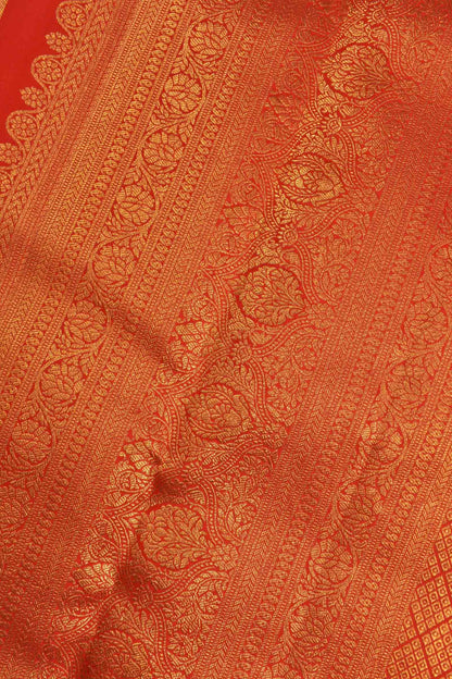 Golden Red Kanchipuram Bridal Pure Silk Traditional Checks Golden Zari Border Saree NAA114
