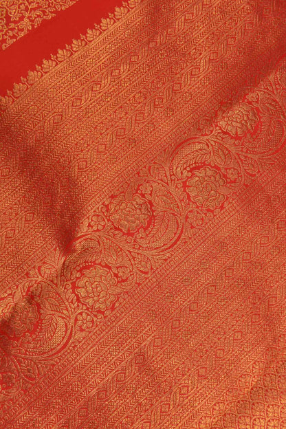 Golden Pure Red Kanchipuram Bridal Pure Silk Intricate Jacquard Golden Border Saree NAA115