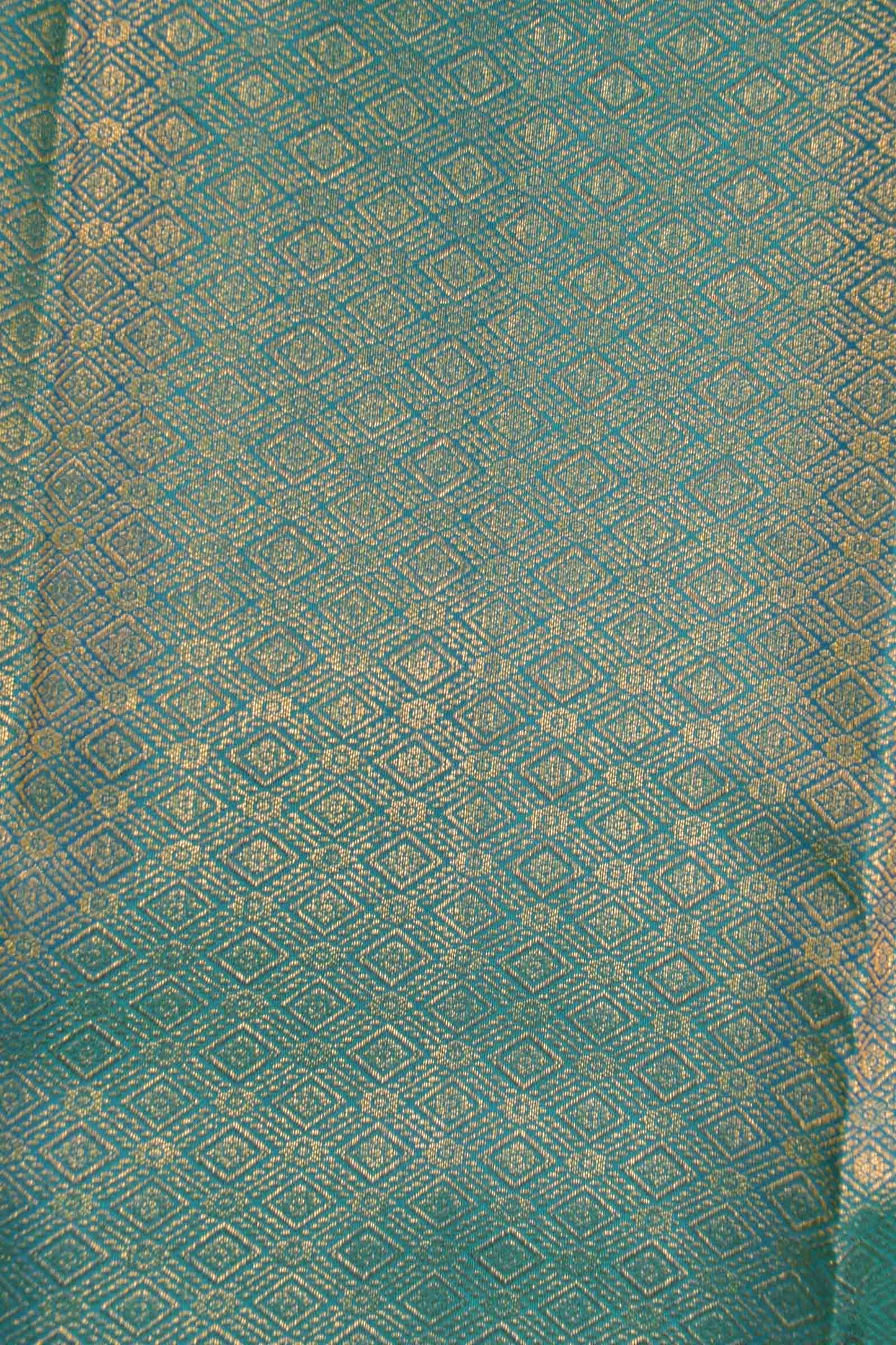 Golden Green Blue Kanchipuram Bridal Pure Silk Golden Zari Border Saree NAA117