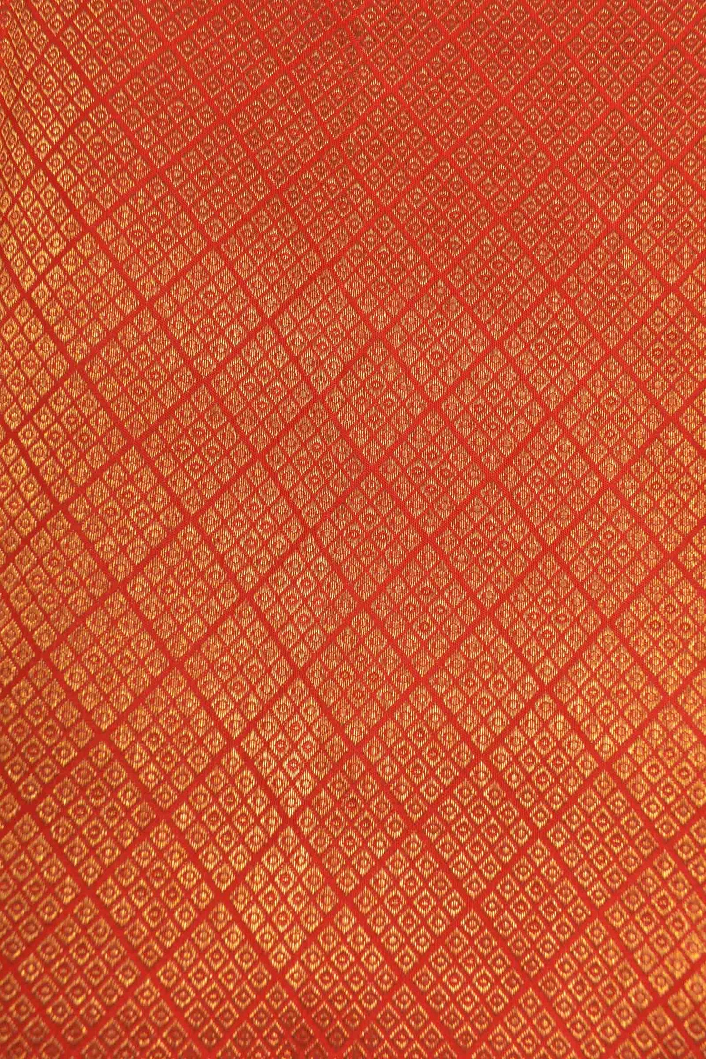 Golden Red Kanchipuram Bridal Pure Silk Traditional Checks Golden Zari Border Saree NAA114