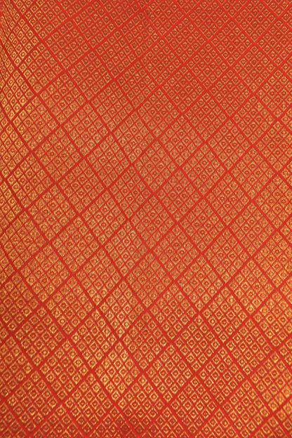 Golden Red Kanchipuram Bridal Pure Silk Traditional Checks Golden Zari Border Saree NAA114