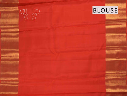 Golden Red Kanchipuram Bridal Pure Silk Traditional Checks Golden Zari Border Saree NAA114